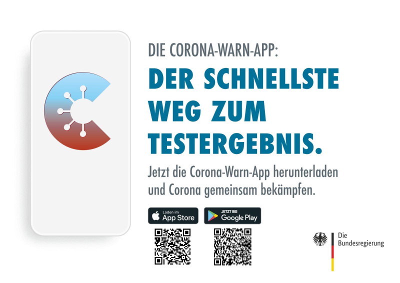 Hinweis "Der schnellste Weg zum Testergebnis" Corona Warn App
